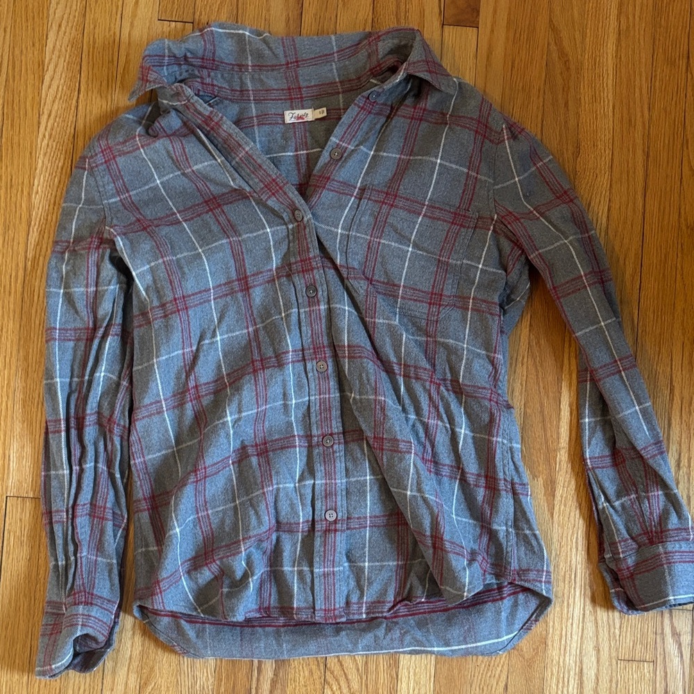 Faherty Gray and Red Plaid Button Down Shirt